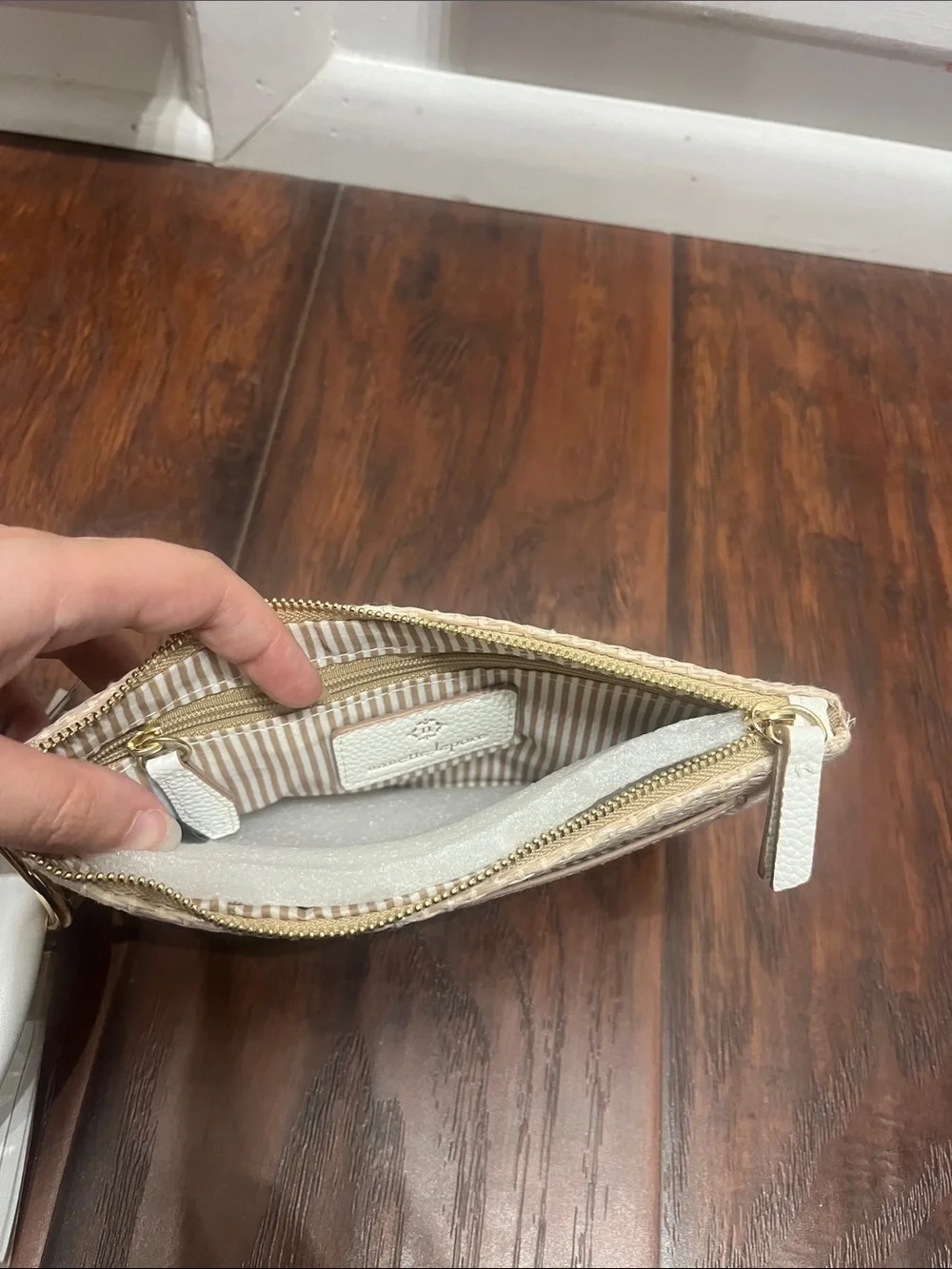 Nanette Lepore Beige and White Woven Wristlet with Detachable Bangle